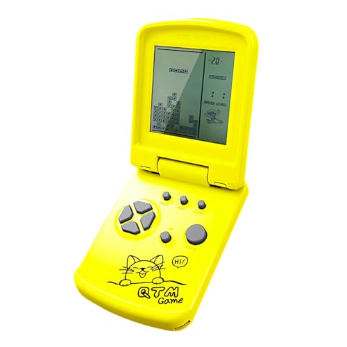 JXD 3.5' Consola de Juegos de Bloques Diseño único Abatible 26 Juegos Retro de Integrados Múltiples Modos Dificultad/Velocidad Ajustables Juguetes Educativos para Niños (Amarillo)