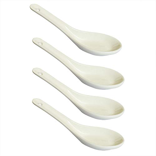 Xmomx 4 Packs Soup Spoon - Asian Ceramic Soup Spoon Chinese White Spoons for Home Kitchen or Restaurant