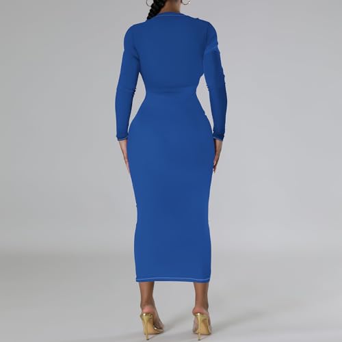 Long Sleeve Dress for Women Fashion Round Neck Elastic Wrap Bodycon Going Out Casual Elegant Party Maxi Dresses4