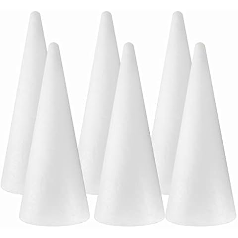 FFchuanhe 6-Pack Craft Foam Cones(3.7X11.7in), White Polystyrene Cone Shaped Foam, Foam Tree Cones, for Arts and Crafts, Christmas Tree, School, Wedding, Birthday, DIY Home Craft Project. Cover