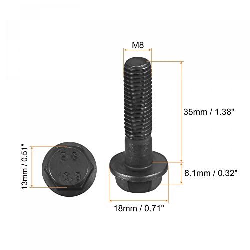 Image of uxcell Metric M8x35mm Hex Flange Bolts, 5pcs 10.9 Grade Carbon Steel Hexagon Head Screws