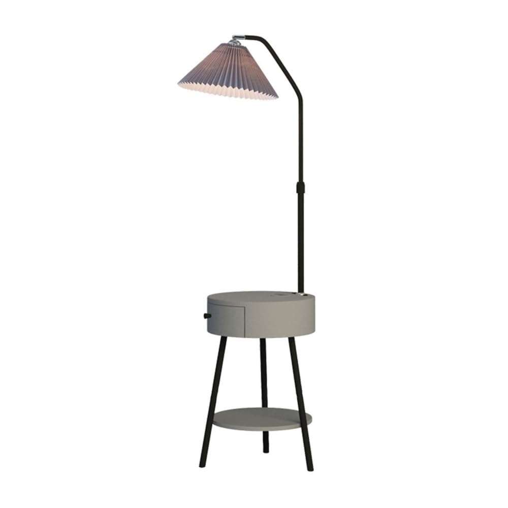 Jian1004 Floor Lamp, Floor Lamp with Table, Mid-Century Modern Nightstand with USB Charging Port and Drum Shade(Grey)