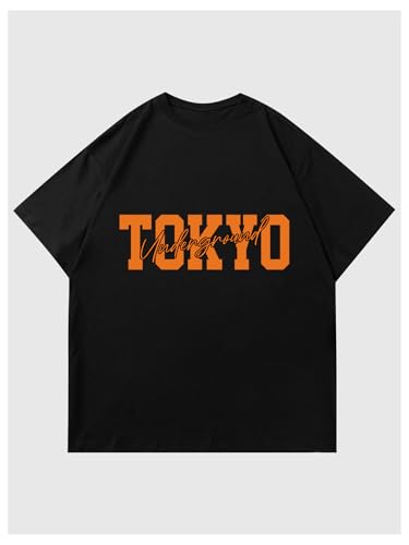 GORGLITTER Men\'s Graphic Japanese Print Short Sleeve Tee Tops Y2K Casual Round Neck T Shirts Streetwear Black Racing Car Large