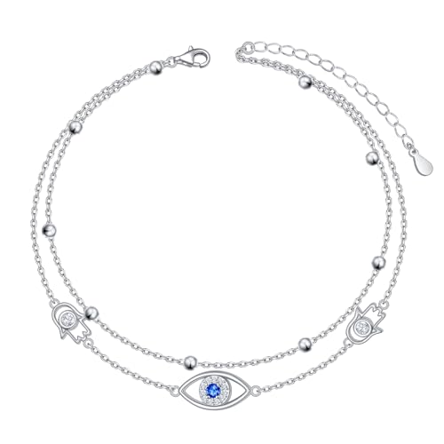 Cadena de pie de playa y tobilleras de plata contra el mal de ojo para mujer