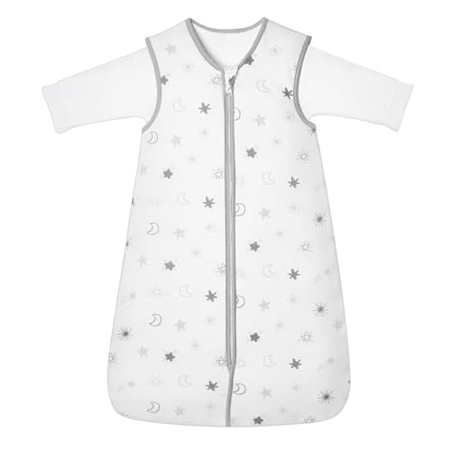 Lictin Schlafsack Baby, Ganzjahres Baby Schlafsack 2-teilig Langarm Innensack & gefütterterAußensack für Sommer & Winter, Ganzjahresschlafsack Baby Weißer Stern Mond, 99CM für 18-36 Monate