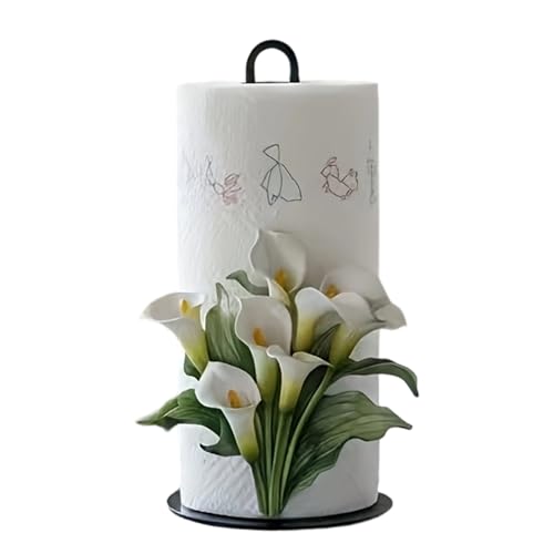 Porte-Rouleau d'Essuie-Tout sur Pied - Support pour Rouleau de Papier | Distributeur de avec Motif Floral 2D - pour Lavabo, Bar, Office, Cuisine, Garage, Cave,...