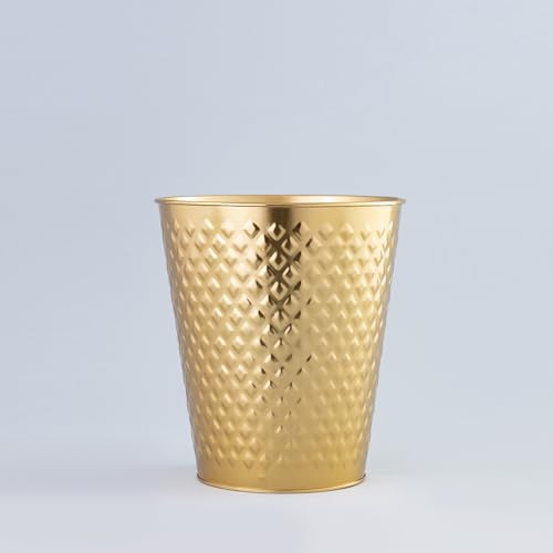 Indecrafts Brass Trash Can 3.5 Litre Wastebasket Dustbin Round Open Top Trash Can Bathroom Bedroom Kitchen Office|Dorm Room Disposal Waste Bin|Hotel Style Garbage Basket Bin (Embossed, Gold) (B0CJFSHQTK) Amazon Price History, Amazon Price Tracker