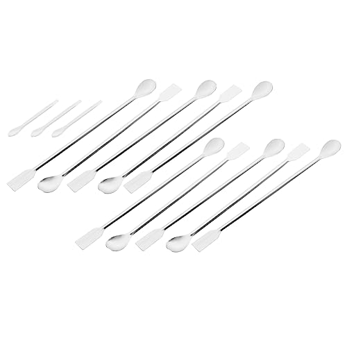 CIYODO 13pcs Sample Spoons Flat End Spatula Sufficient Quantity Spoons Bottle Holder Lab Spoons Different Shaped Spoons Sampling Scoop Measuring Stainless Steel Silver