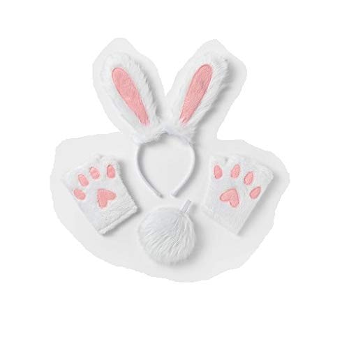 Adult Bunny Halloween Costume Accessory Set with Headpiece, Tail, Cuffs OSFM White
