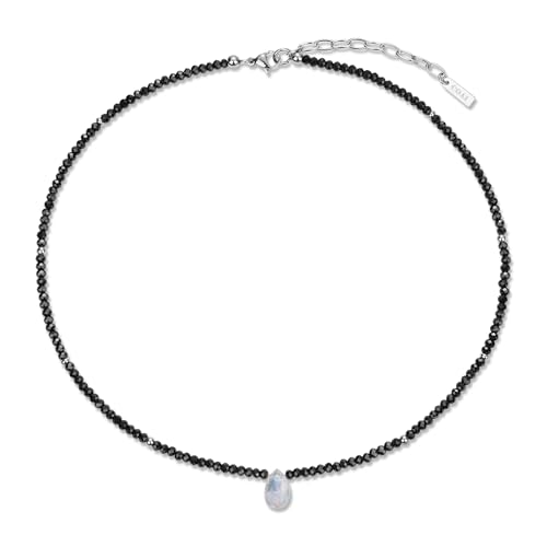 COAI Ras du Cou Femme, Collier Spinelle Noir Femme, Pendentif Goutte d'Eau, Pendentif Pierre de Lune