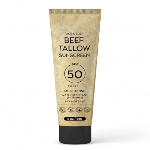MTGBO Beef Tallow Sunscreen SPF 50: Face Sunscreen with Zinc Oxide Sunblock, Hypoallergenic Non-Greasy Fragrance-Free Formula All Skin Types Women and Men 2 OZ