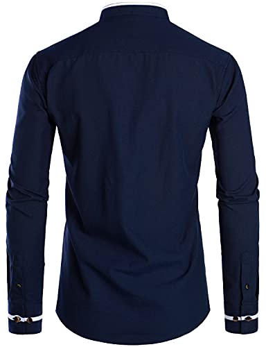 Image of ZEROYAA Mens Hipster Mandarin Collar Slim Fit Long Sleeve Casual Button Down Oxford Dress Shirt with Pocket