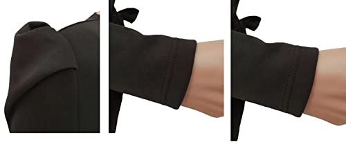 Remelon 2 Piece Outfits For Women Blazer With Pants Deep V Neck Long Sleeve Slim Fit Bow Tie Front Ruffle Pelplum Business Suits Black #TOP4