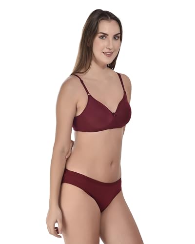 Image of SGC SWEDEN Women's Lingerie Set | Cotton Blend Lightly Padded Non Wire Push-Up Bridal Bra Panty Lingerie Set | Super Soft and Comfortable Lingerie Set