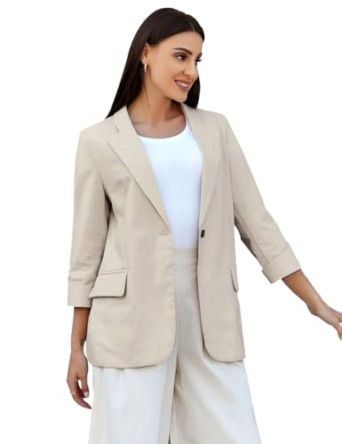 IDEALSANXUN Womens Linen Blazer Notch Lapel One Button Suit Coat Jackets3