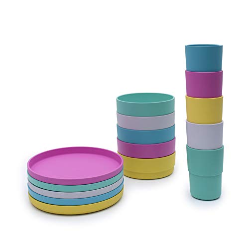 BOBO&BOO Plant-Based Dinnerware Set for Kids | Microwave & Dishwasher Safe | BPA & Melamine Free | Reusable Kids 3 Piece Set Cup, Plate and Bowl - Lagoon