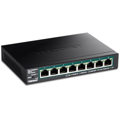 Image of TRENDnet 8-Port Gigabit EdgeSmart PoE+ Switch, Desktop Switch, wall mountable, Compact, Lifetime Protection, Black, TPE-TG82ES