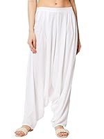 9rasa Women's Plus Size Viscose Solid Drop-Crotch Cowl Salwar Dhoti Harem Pants for Casual Fusionwear Workwear (SLC22302-2XL_White_2XL)