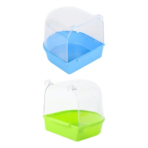 HINTRMENT Bañeras Colgantes para Pájaros 2 Piezas Verde y Azul Accesorio de Baño Apertura Curva Compatible Jaulas Material Ecológico para Limpieza y Baño Saludable de Loros y Aves