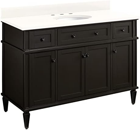 Signature Hardware 464886 Elmdale 48" Free Standing Single Vanity Set with Mahogany Cabinet, Vanity Top, and Oval Undermount Vitreous China Sink - 8" Faucet Holes - Charcoal Black/Arctic White