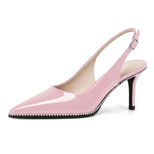 Image of YODEKS Slingback Heels for Women Pointy Toe Beaded Heels Close Toe Kitten Heel Pumps 2.5 Inch Stiletto Pumps Wedding Party Dressy Shoes
