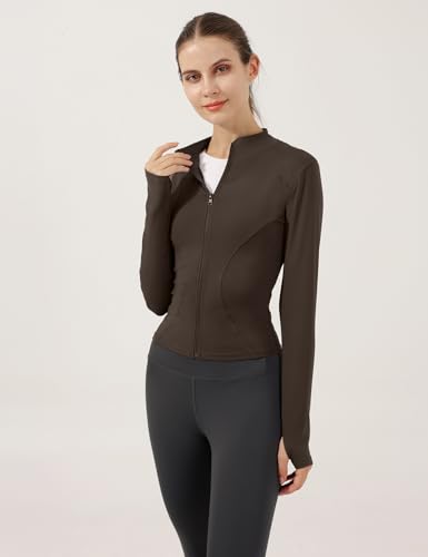 Image of Locachy Women's Lightweight Stretchy Workout Full Zip Running Track Jacket with Thumb Holes