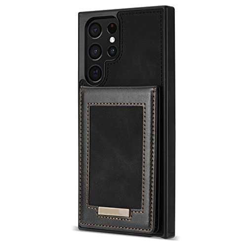 Coque Samsung S22 Plus anti-choc étui cuir avec fente carte noire
