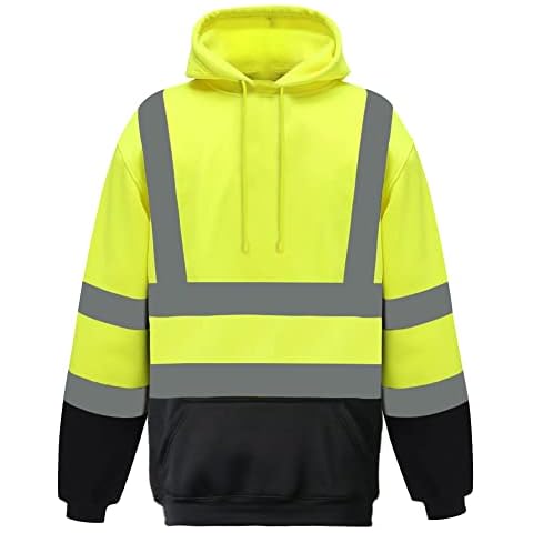 HYCOPROT High Visibility Sweatshirt ANSI Class 3 Reflective Safety Hoodie Hi Vis Hooded Pullover with Black Bottom (Yellow, XX-Large) Cover