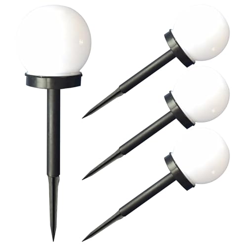 SOLUSTRE Lampioncini Solari da Giardino a Forma di Sfera, 4 Pezzi, Luce Bianca Automatica con Montaggio a Inserto, Resistenti alle Intemperie per Vialetti e Patio