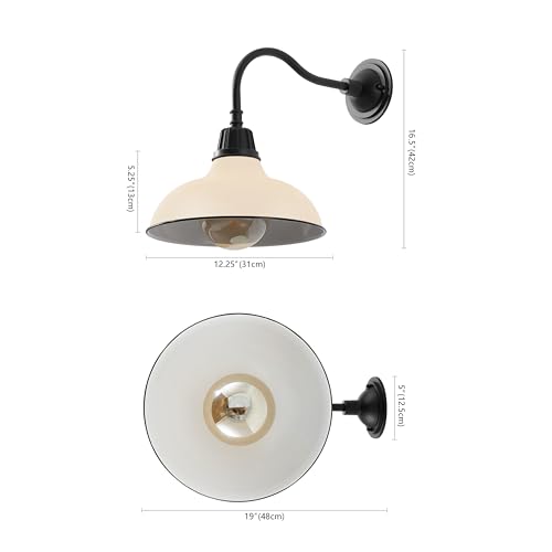 Image of JONATHAN Y 12.25 inch Matte Almond /Black 1-Light Farmhouse Industrial Outdoor Sconce, LED Gooseneck Wall Light for Porch, Metal Bowl Shade, Dimmable Vintage Exterior Fixture, LED Bulb Included (JYL7613M)