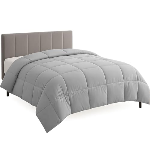 Image of Queen Size Comforter Set - All Season Down Alternative Bedding Comforter Set - Quilted Duvet Insert with Corner Tabs - Box Stitched Blanket - Breathable, Soft - Silver Grey