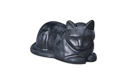 Handmade Ceramic Cat Cremation Urn for Ashes - Dark Matte