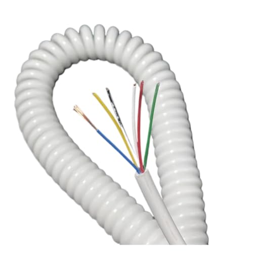 Cable de resorte espiral de 6 núcleos y 24 AWG, manguera elástica blanca extensible hasta 4 metros