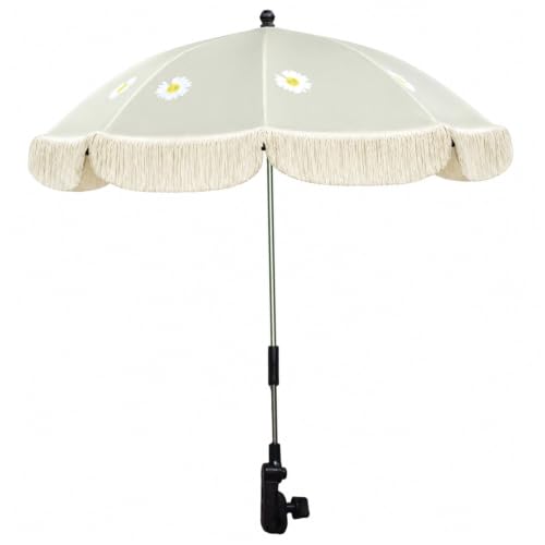 Parasol para cochecito de bebé con abrazadera y borlas para playa y jardín