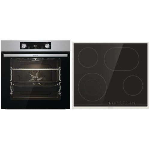 Gorenje OptiBake Steel Steam Set, 77L, Heißluft, AquaClean, GentleClose & Open, AirFry, Pizzamode 300°C, PerfectGrill, Glaskeramik-Kochfeld, Edelstahl