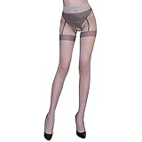STIOEDYUAN Women's Sexy Sheer Garter Pantyhose Tights Crotch Opening Stretchy See Through Seductive Stockings (US, Alpha, One Size, Regular, Regular, Grey)