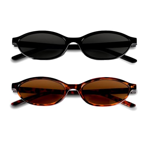BUTBU 2 Stück Retro Sonnenbrille, retro Oval sonnenbrille Damen Herren, Trendy-Sonnenbrillen Classic-Ultraleicht-Schutz, für Camping Fotografie Outdoor Geschenke für Frauen(Stil A)