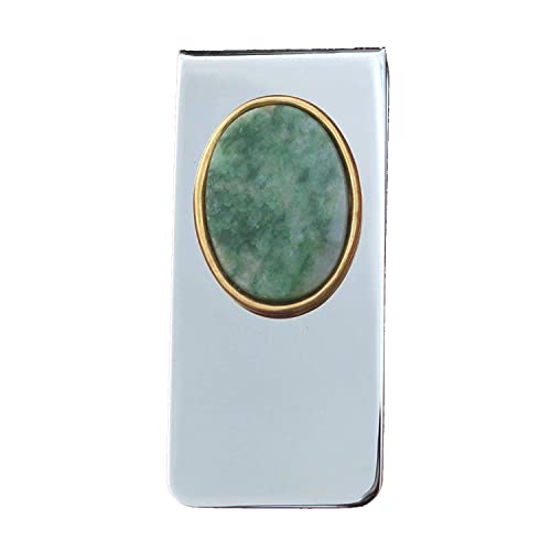 Gorgeous Wyoming Green Jade 25x18 mm Cabochon Solid Brass Silver Money Clip New - Wyoming's Official State Gemstone