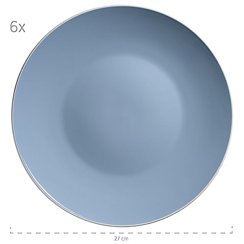 MÄSER 931844 Serie Elissa Modernes Geschirr Set für 6 Personen in Blau mit weißem Rand, 24-teiliges Kombiservice, Steinzeug