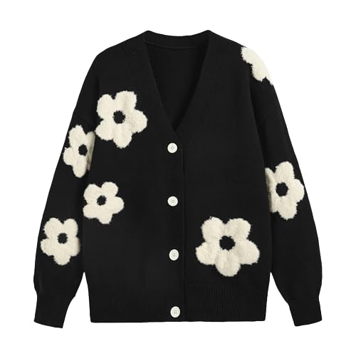 CIDER Womens Cardigan V Neck Floral Cardigan for Women Knit Butto...