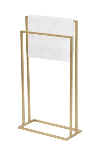 FRAMADO – Porte-Serviettes sur Pied – Porte-Serviettes Debout – L x P x H 45 x 21 x 86cm - en Métal, avec Patins Antidérapants, Stable, Produit UE, sans Montage – Vivo avec 2 Barres Or