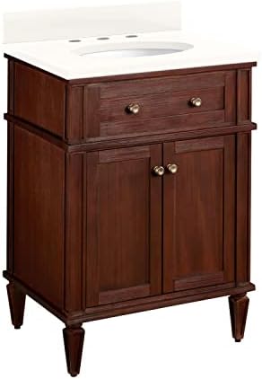 Signature Hardware 464556 Elmdale 24" Free Standing Double Vanity Set with Mahogany Cabinet, Vanity Top, and Oval Undermount Vitreous China Sink - 8" Faucet Holes