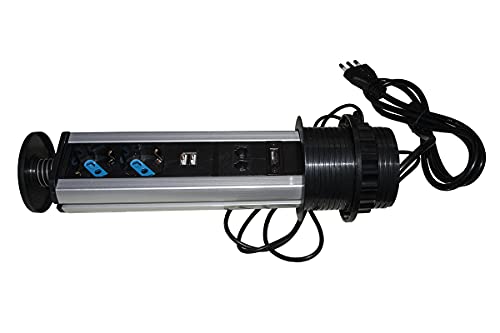 LINK LKMPT03 Regleta Oculta con 2 Puertos de alimentación ITA/Schuko, 2 Puertos USB + 1 RJ45 + 1 RJ11 + 1 HDMI Hembra, Negro
