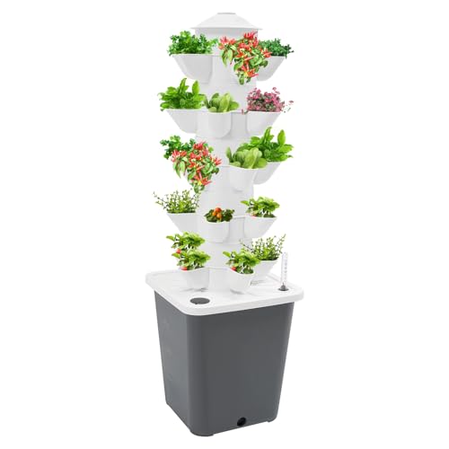 Sistema da giardino verticale a torre da 25 piante, kit di coltivazione idroponica per interni con pompa e indicatore del livello dell'acqua, fioriera verticale per gli appassionati di giardinaggio