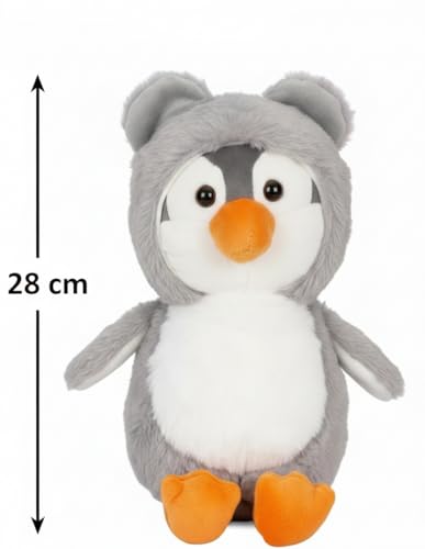 Image of Cute Penguin Soft Toy with Grey Hoodie - 28 cm Premium Plush Stuffed Animal for Kids, Toddlers & Gift - Soft & Huggable Plushie for Boys & Girls