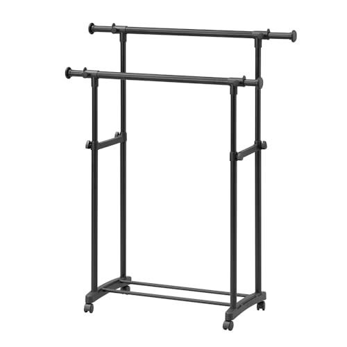 【上下左右に調節可能】アイリスオーヤマ 組立5分パイプハンガー 28着収納 キャスター付き バッグハンガー PI-E280S ブラック