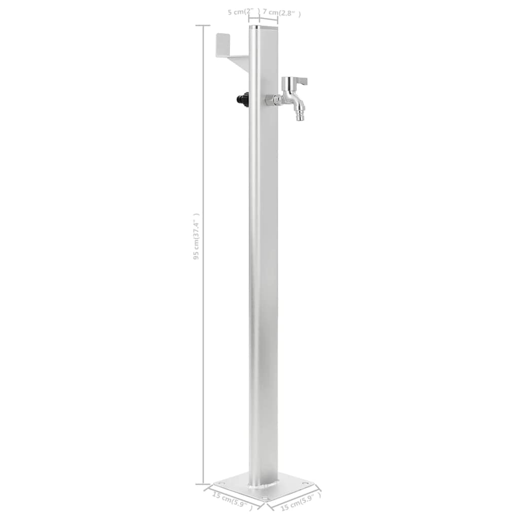Columna de agua de jardín de aluminio de 95 cm independiente con grifo, conexión para manguera de jardín, incluye ruedas de teflón y accesorios de montaje para sistema de riego y cuidado del