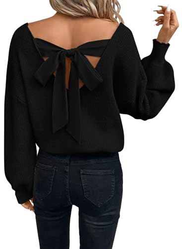 Womens Pullover Sweaters Casual Long Sleeve V Neck Loose Fit Knit Tops