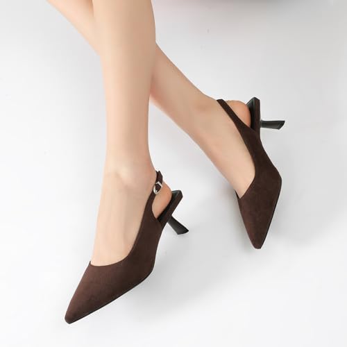 Image of Mostrin Kitten Heels for Women Pointed Toe Pumps Patent Leather Low Heel Slingback Heels with Buckle Dress Shoes for Dating Party Working