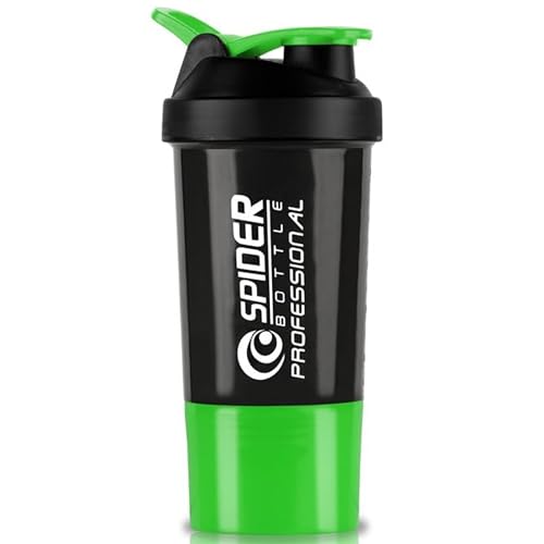 Image of Zyro Spider Gym Shaker Bottle, Shakers for Protein Shake 500 Ml with 1 Storage Compartment Gym protein shaker for workout (Pack of 1, Green)